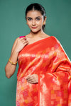 Red Dola Silk printed Saree With Unstitched Blouse