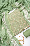 Pista Pashmina Unstitched Salwar Suit With Cotton Dupatta
