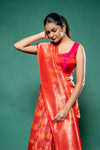 Red Dola Silk printed Saree With Unstitched Blouse