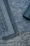 Grey Pashmina Unstitched Salwar Suit With Pashmina Dupatta