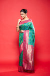 Rama Rani Banarasi Silk Digital Printed  Saree With Unstitched Blouse