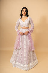 Pink Net Lehenga Set With Readymade Blouse (Ft:-Mansi Srivastava)