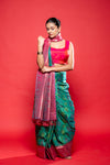 Rama Rani Banarasi Silk Digital Printed  Saree With Unstitched Blouse