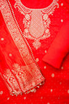 Red Dola Unstitched Salwar Suit With Dola Dupatta