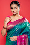 Rama Magenta Banarasi Silk Digital Printed Saree With Unstitched Blouse