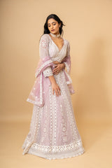 Pink Net Lehenga Set With Readymade Blouse (Ft:-Mansi Srivastava)