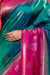 Rama Magenta Banarasi Silk Digital Printed Saree With Unstitched Blouse