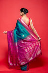 Rama Magenta Banarasi Silk Digital Printed Saree With Unstitched Blouse