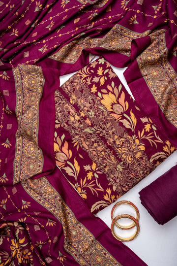 Garnet Pashmina Unstitched Salwar Suit With Cotton Dupatta