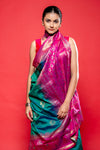 Rama Magenta Banarasi Silk Digital Printed Saree With Unstitched Blouse