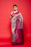 Mauve Cotton Zari Border Saree With Unstitched Blouse
