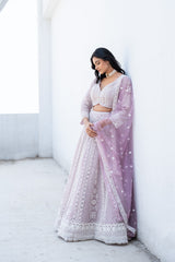 Pink Net Lehenga Set With Readymade Blouse (Ft:-Mansi Srivastava)