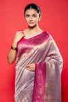 Mauve Cotton Zari Border Saree With Unstitched Blouse