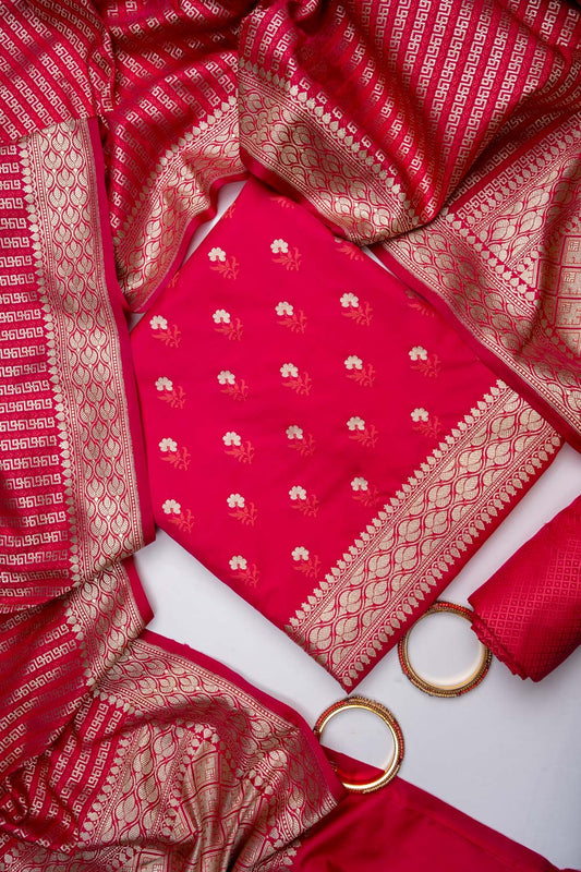 Rani Banarasi Silk Unstitched Salwar Suit With Silk Dupatta