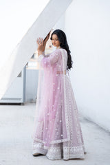 Pink Net Lehenga Set With Readymade Blouse (Ft:-Mansi Srivastava)