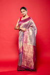 Mauve Cotton Zari Border Saree With Unstitched Blouse