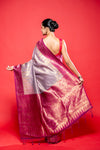 Mauve Cotton Zari Border Saree With Unstitched Blouse