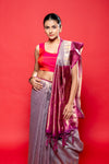 Mauve Cotton Zari Border Saree With Unstitched Blouse