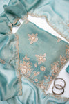 Mint Green Organza Unstitched Salwar Suit With Organza Dupatta
