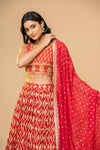 Maroon Georgette Lehenga Set With Organza Dupatta