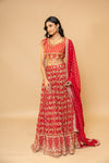 Maroon Georgette Lehenga Set With Organza Dupatta