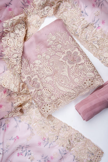 Onion Organza Unstitched Salwar Suit With Organza Dupatta