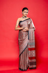 Chikoo Black Satin Digital Printed Saree With Unstitched Blouse