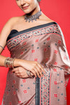 Chikoo Black Satin Digital Printed Saree With Unstitched Blouse