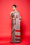 Chikoo Black Satin Digital Printed Saree With Unstitched Blouse
