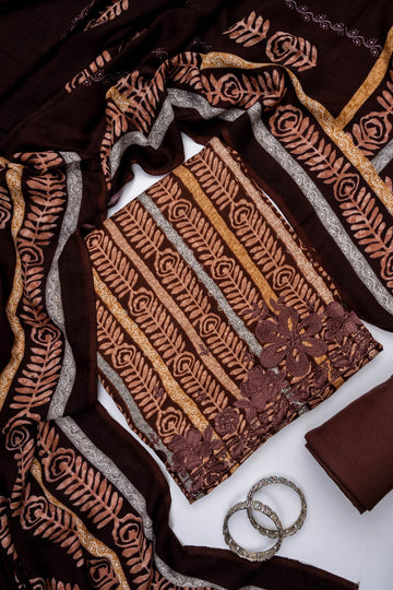 Garnet Pashmina Unstitched Salwar Suit With Pashmina Dupatta