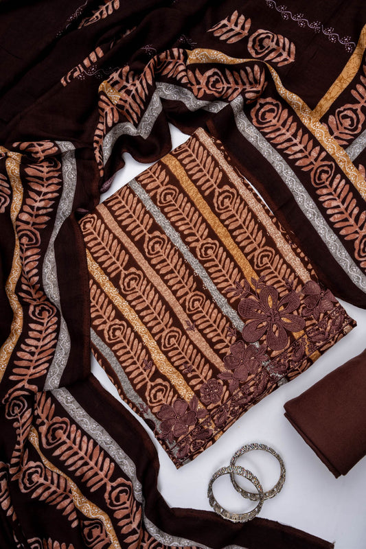 Garnet Pashmina Unstitched Salwar Suit With Pashmina Dupatta