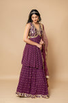 Garnet Georgette Lehenga Set With Net Dupatta