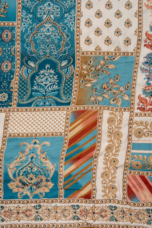 Tussar Dark Firozi Pashmina Unstitched Salwar Suit With Pashmina Dupatta