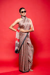 Chikoo Black Satin Digital Printed Saree With Unstitched Blouse