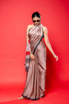 Chikoo Black Satin Digital Printed Saree With Unstitched Blouse