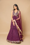 Garnet Georgette Lehenga Set With Net Dupatta