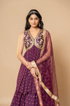 Garnet Georgette Lehenga Set With Net Dupatta