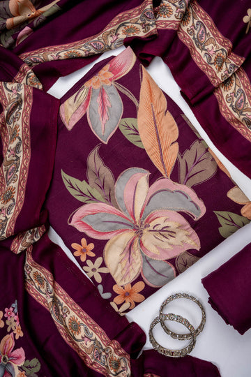 Garnet Pashmina Unstitched Salwar Suit With Pashmina Dupatta