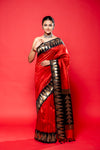 Maroon Black Cotton Silk Saree With Unstitched Blouse