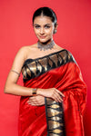 Maroon Black Cotton Silk Saree With Unstitched Blouse
