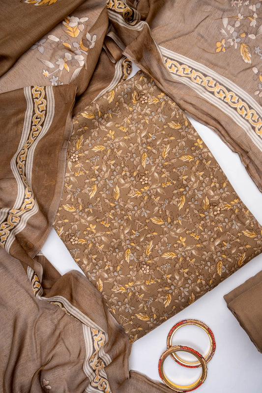 Tussar Pashmina Unstitched Salwar Suit With Cotton Dupatta