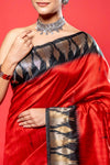 Maroon Black Cotton Silk Saree With Unstitched Blouse
