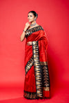 Maroon Black Cotton Silk Saree With Unstitched Blouse
