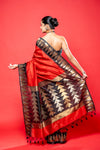 Maroon Black Cotton Silk Saree With Unstitched Blouse
