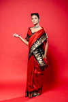 Maroon Black Cotton Silk Saree With Unstitched Blouse