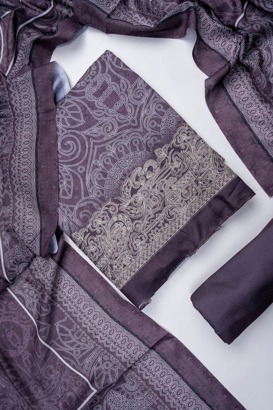 Matelic Mauve Pashmina Unstiched Salwar Suit With Pashmina Dupatta