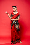 Maroon Black Cotton Silk Saree With Unstitched Blouse