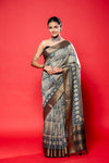 Midnight Blue Dola Silk Saree With Unstitched Blouse