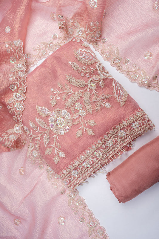 Gajari Organza Unstitched Salwar Suit With Organza Dupatta