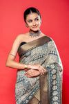 Midnight Blue Dola Silk Saree With Unstitched Blouse